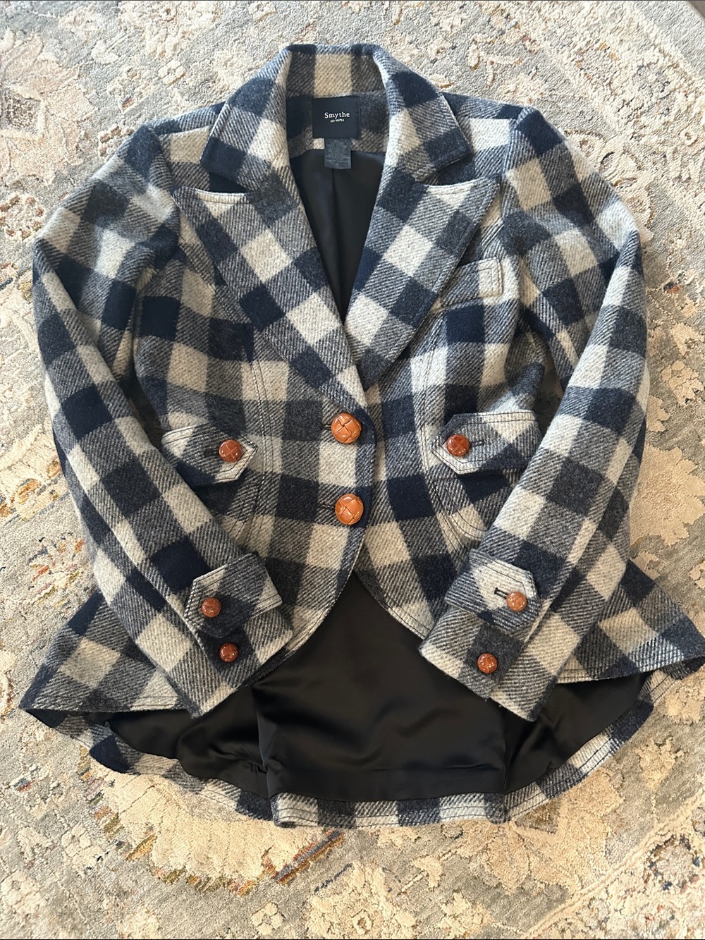 Smythe equestrian Cream and Navy Plaid Wool-Blend Blazer - Picture 13 of 13
